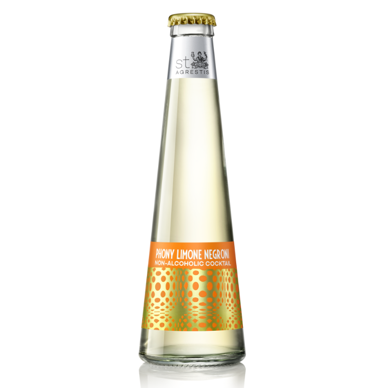 Phony Limone Negroni non-alcoholic cocktail bottle displayed against a white background.