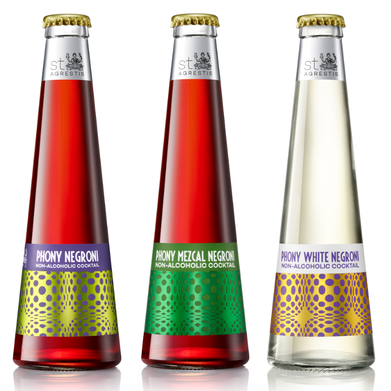 Phony Negroni, Mezcal and White Negroni bottles