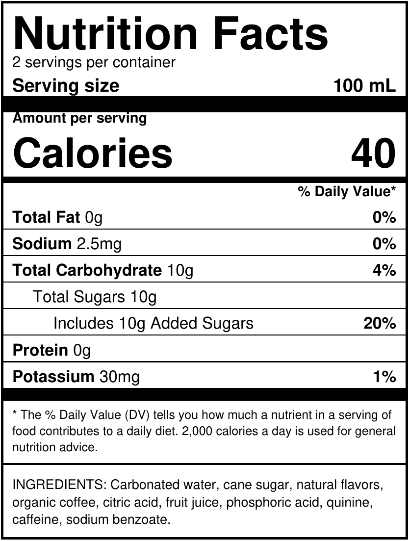 Phony Espresso Negroni nutrition facts and ingredients
