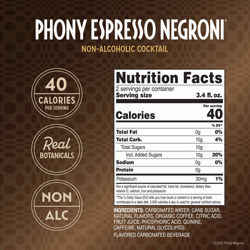 Phony Espresso Negroni nutrition facts and ingredients